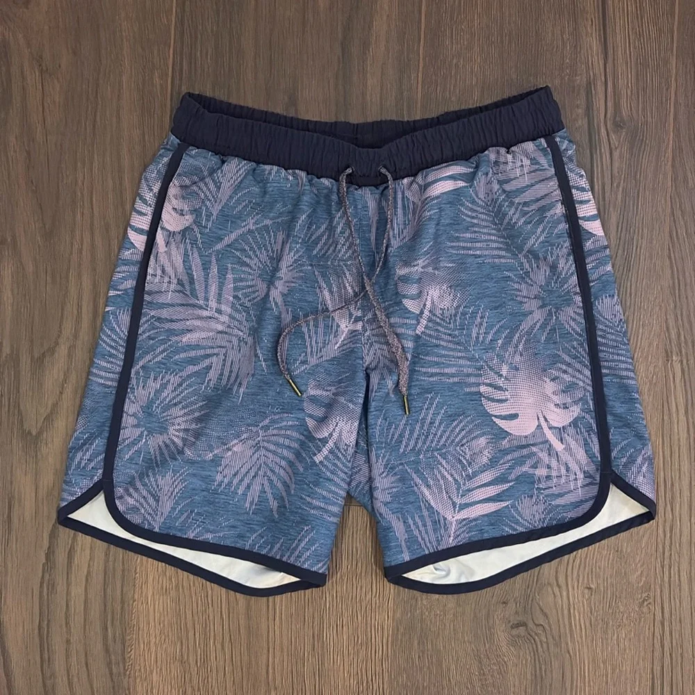 Swim shorts - medium - all over navy and pink palm pattern - like new